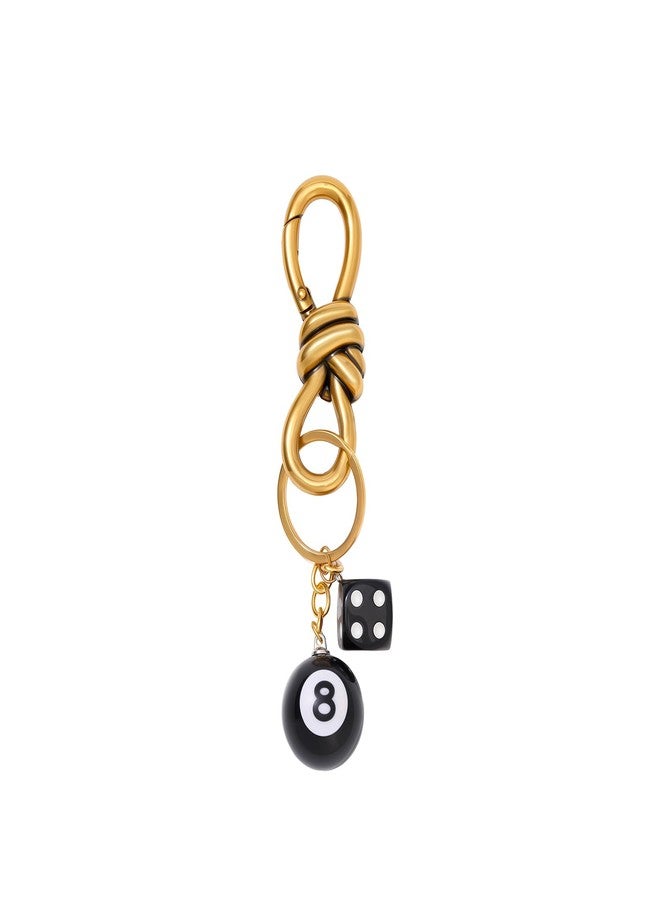 Dhdfisd Twist Knot Clasp Keychain 8 Ball Dice Keychain Bag purse handbag Charms Fashion Accessory Heavy Duty Snap Hook (Golden) - Image 1